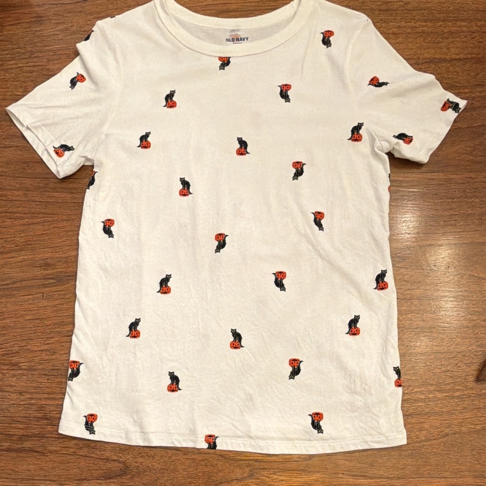 Old Navy Pumpkin Women S Cotton Knit T-Shirt Black Cat Fall Halloween Novelty